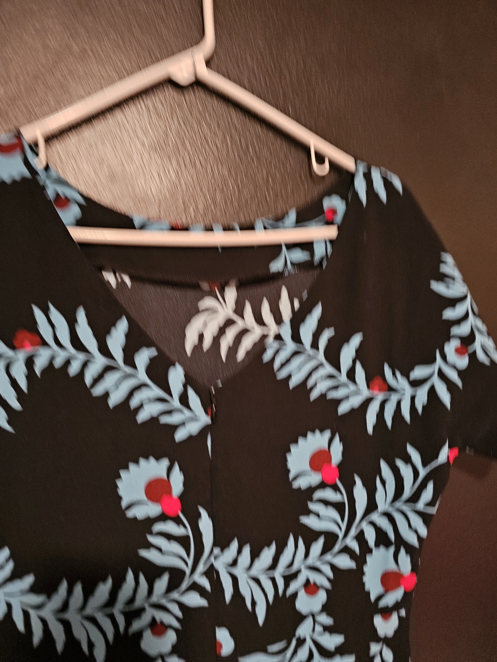 Boden Black Midi Dress with Light Blue Vine Print and Red Floral Accents - Picture 8 of 12